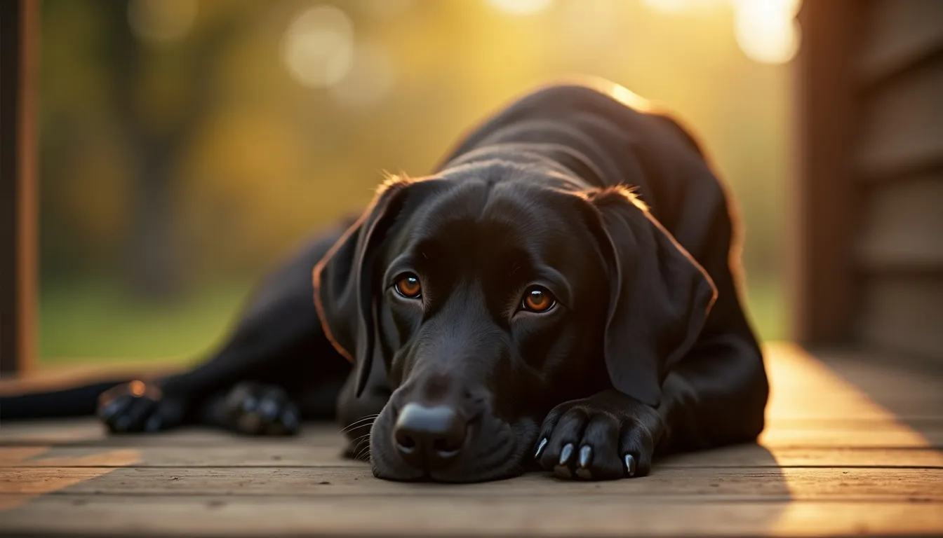 A dog resting at home in Anaheim, CA. Anaheim-area pet cremation services from Hallowed Paws.