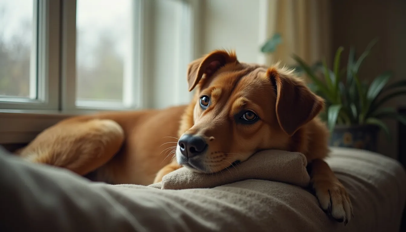 A dog resting at home in Sacramento, CA. Sacramento-area pet cremation services from Hallowed Paws.