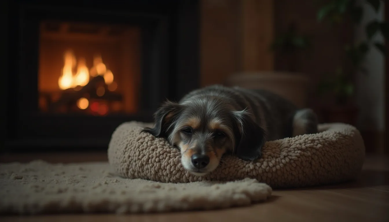 A dog resting at home in Augusta, GA. Augusta-area pet cremation services from Hallowed Paws.